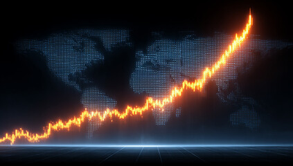 Global Growth Chart On Digital World Map