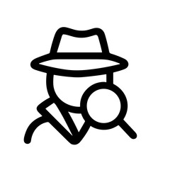 Simple Outline Silhouette Detective Character with Magnifying Glass Icon