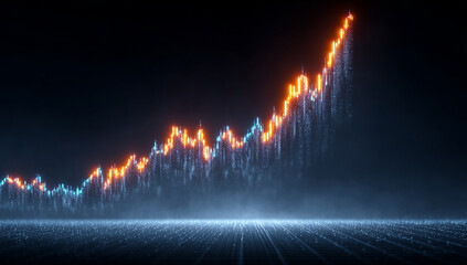 Glowing Abstract Graph Rising on Dark Background