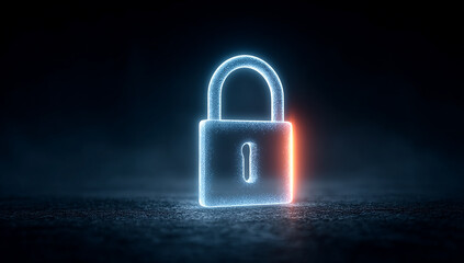 Glowing Digital Lock Icon On Dark Background