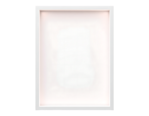 A clean white picture frame on a transparent surface, ready for your art
