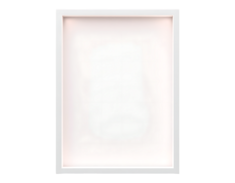 A clean white picture frame on a transparent surface, ready for your art