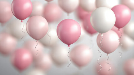 Floating pastel colored balloons create cheerful atmosphere, perfect for celebrations and events