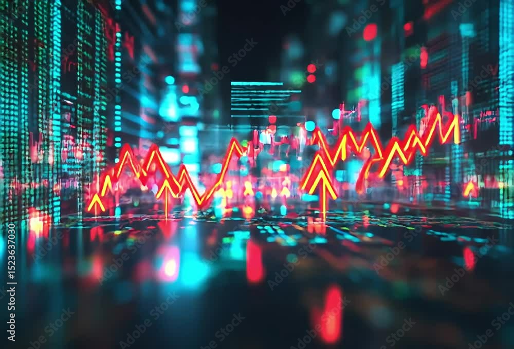 Aufkleber dynamic market trends visualized with vibrant arrows and data streams, reflecting fluctuating prices