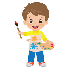 Cute little artist boy  vector cartoon flat style illustration