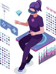 Isometric Woman Engaged in Metaverse Gaming