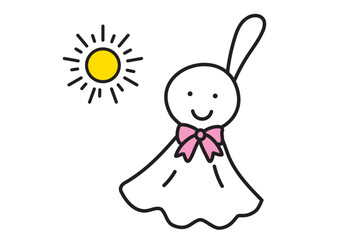 手描きのシンプルなてるてる坊主と太陽