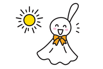 手描きのシンプルなてるてる坊主と太陽