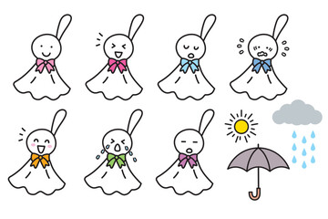 手描きのシンプルなてるてる坊主　表情いろいろセット