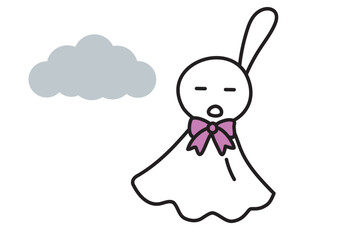 手描きのシンプルなてるてる坊主　困った顔と雲