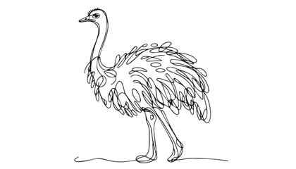 Continuous one single minimal line drawing ostrich bird