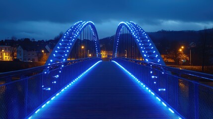 Fototapeta premium Illuminated bridge spanning a waterway at night.