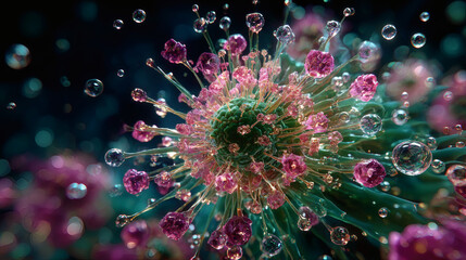 Microscopic virus structure laboratory scientific image detailed analysis close-up viral pathogen exploration