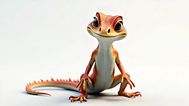 
A photorealistic lizard stands on a white background, blinking and slightly moving its paw. Perfect for infographics, animations, and scientific videos.
