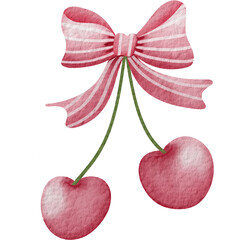 Cherry element drawing, cute, tied with a bow