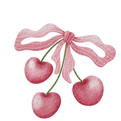 Cherry element drawing, cute, tied with a bow
