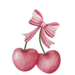 Cherry element drawing, cute, tied with a bow