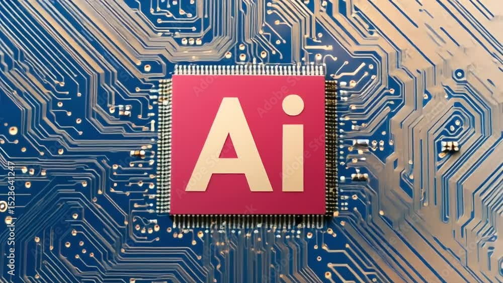 Poster ai chip on a circuit board, showcasing advanced technology and artificial intelligence