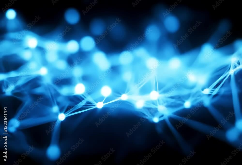 Aufkleber abstract blue network with glowing nodes and interconnected lines
