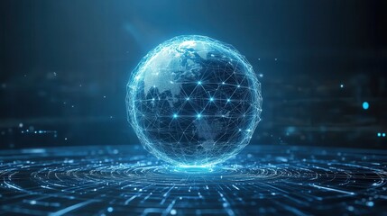 Obraz premium Global Network Digital Earth Connection Visualization