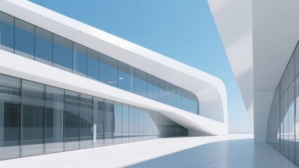 Obraz premium Modern Architectural Structure with Curved Glass Facade and White Exterior