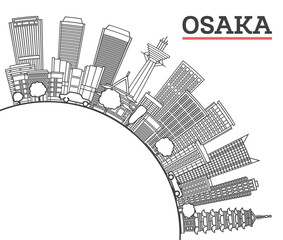 Outline Osaka Japan City Skyline with Modern Buildings and copy space Isolated on White. Osaka Cityscape with Landmarks.