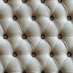 Fototapeta premium Seamless pattern of high-quality, elegant white leather upholstery with classic diamond tufting and shimmering golden buttons. Ideal for luxurious backgrounds.