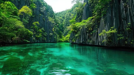 Turquoise River Flowing Through Tropical Limestone Gorge