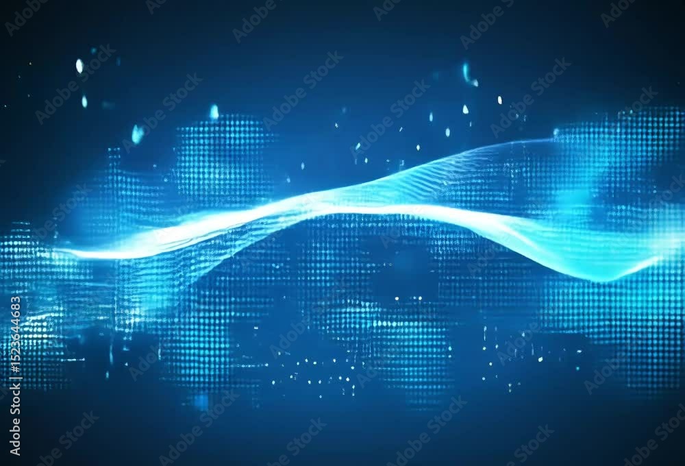 Poster abstract blue wave with digital grid pattern