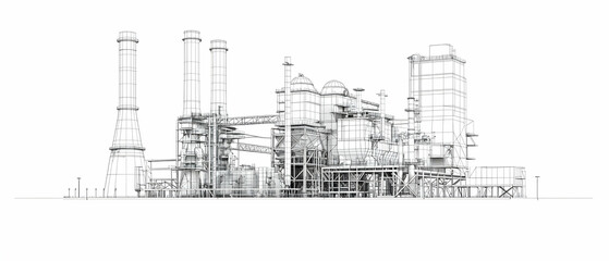 Fototapeta premium Industrial Complex Sketch Drawing