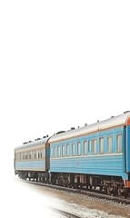 Obraz premium Vintage Blue Train Car on Tracks in Quiet Scenic Landscape