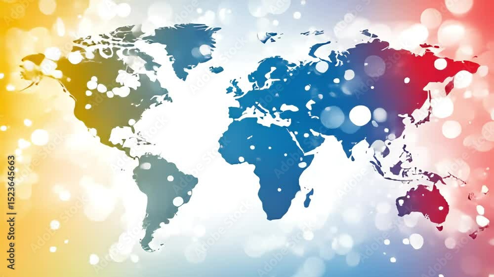 Poster abstract world map with vibrant bokeh background