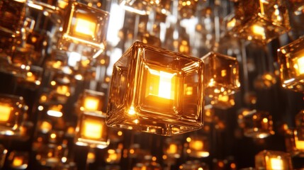 Obraz premium Glowing Glass Cubes Illuminate Dark Space