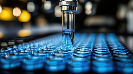 Lab Research Blue Liquid Sample.