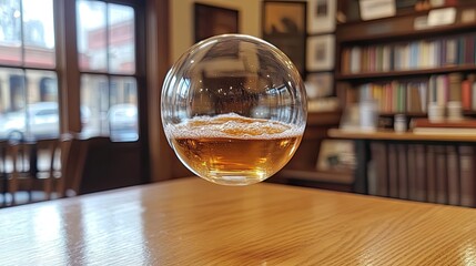 Levitation beer with cafe interior.