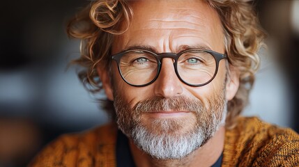 Mature Man Portrait with Glasses, and Closeup.