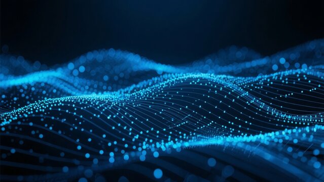Abstract Blue Digital Wave with Glowing Particles