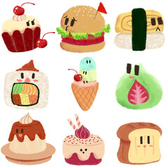 Adorable Food Illustrations Cute Cartoon Desserts, Sushi, and Burgers