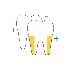 Two teeth with yellow fillings dental illustration