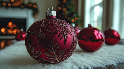 Red Christmas Ornament with Cozy Home.