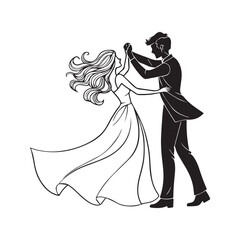 Elegant couple dancing silhouette wedding illustration