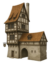 Naklejka premium Medieval Tavern Building with Timber and Stone