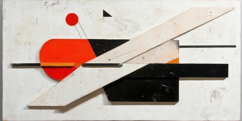 Geometric abstract artwork red black and white color block composition