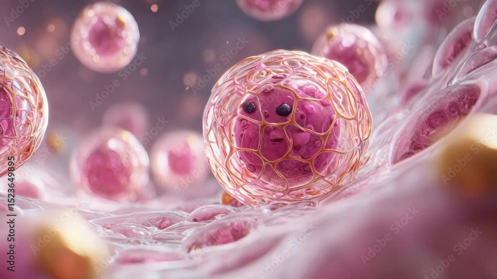 Poster vibrant microscopic motion exploring cell biology and structure interactions in intricate cellular e