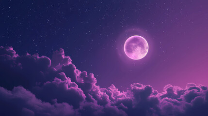 Purple gradient mystical moonlight sky with clouds and stars phone background wallpaper,