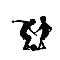 Silhouette of two kids playing soccer