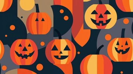 Geometric Abstract Halloween Minimalist Design with Pumpkins