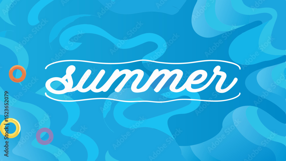 Poster summer themed background with water patterns and colorful floatation rings and summer text design el