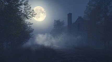 Halloween Minimalist Abstract Fog and Moon