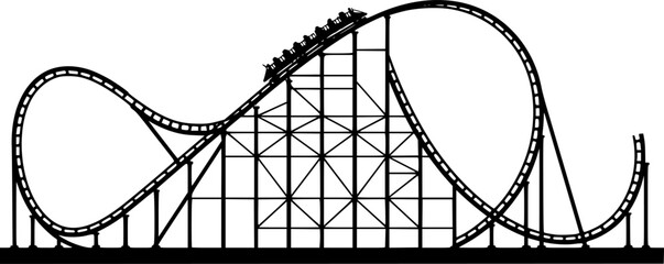 A black and white silhouette of a roller coaster